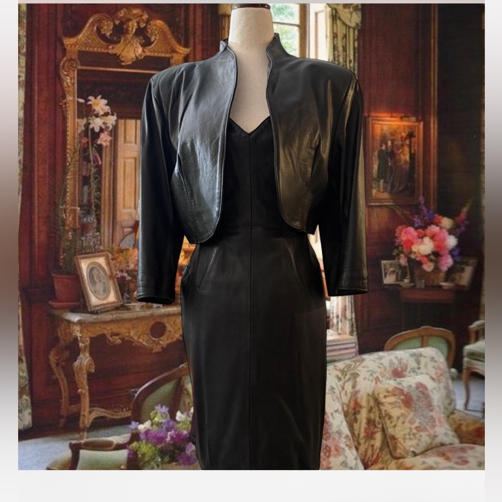 Vintage 80s Scully Leather Black Mini Dress